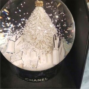 CHANEL White & Gold Holiday Snow Globe Décor